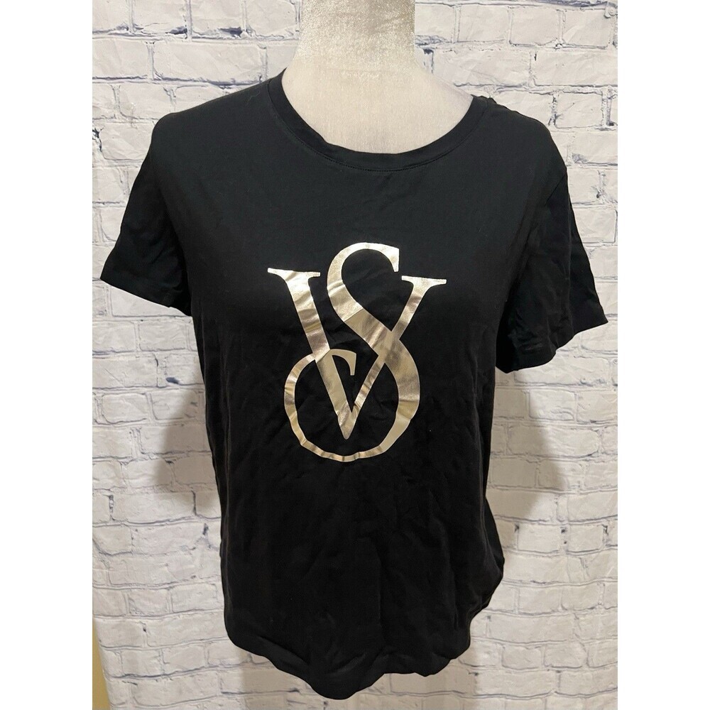 Victorias Secret women’s Black VS Silver Logo Short Sleeve Top Shirt Medium